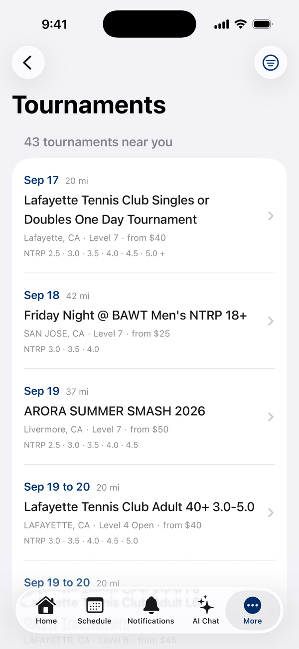 USTA tournaments near you